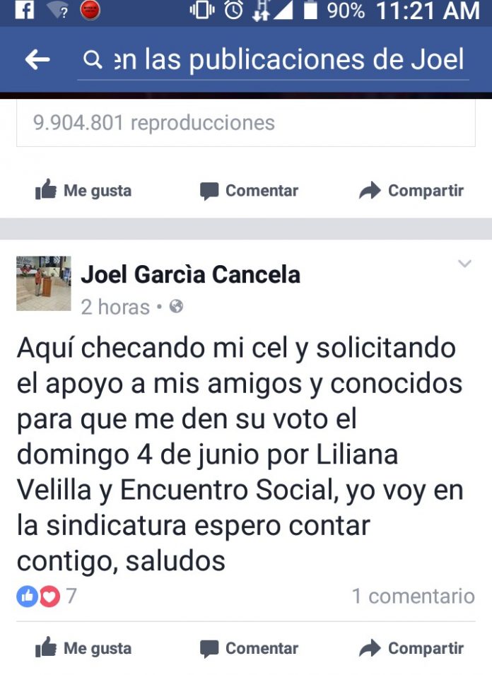 Candidato a síndico del PES no respeta veda electoral