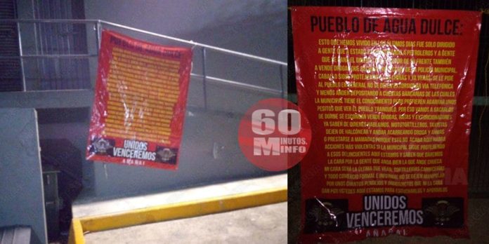 Nuevamente colocan ‘narco mantas’ en varios puntos de Agua Dulce