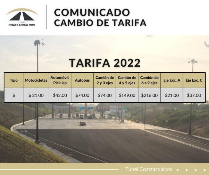 nuevas tarifas para el paso en el Tunel Sumergido entre Allende y Caotzacoalcos