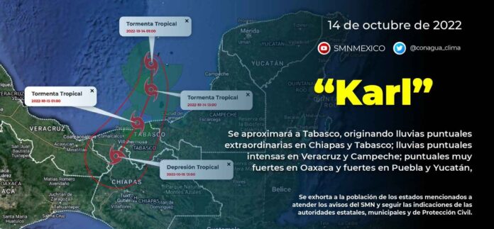 La tormenta tropical Karl provocará lluvias muy fuertes en Tabasco y Chiapas; Sur de Veracruz en alerta