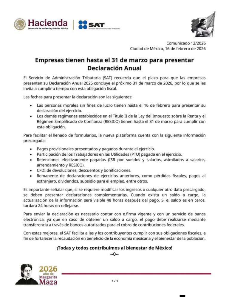 El SAT recuerda las fechas límite para presentar la Declaración Anual ...