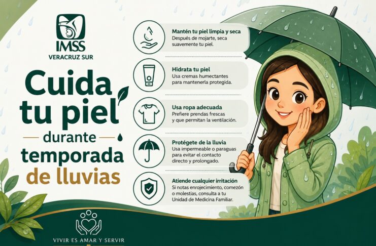 🌧️ Recomienda IMSS Veracruz Sur cuidar la piel durante temporada de lluvias